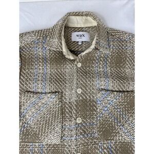 Wax London Woven Whiting Overshirt Mens Size Small Ombre Windowpane Beige $225